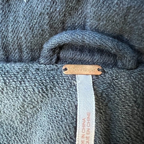 Free People Navy Blue Moto Jacket Size S Belted Full Zip Distressed Cotton - Picture 12 of 17